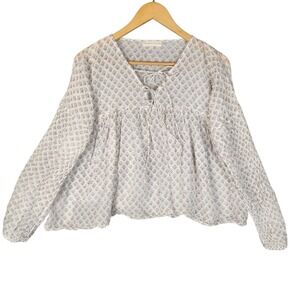 Daughters of India Off-White Printed Peasant Blouse